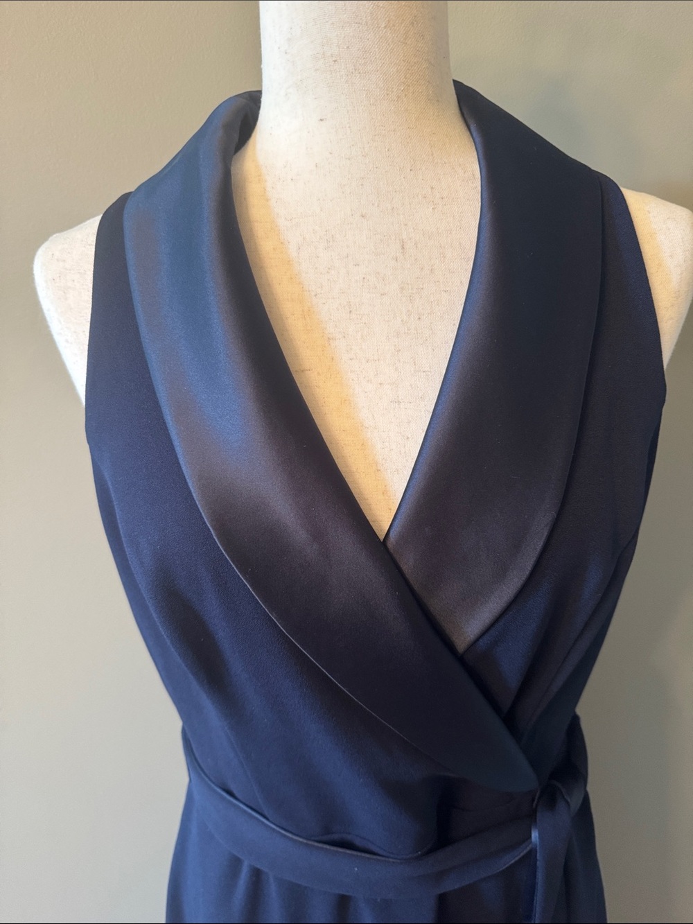 Adrianna Papell Stretch Knit Crepe MIDI Tuxedo Dress W/Inserts In Midnight Sz 6 - Picture 13 of 13